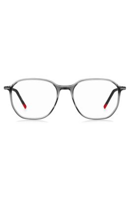 Transparent-acetate optical frames with branded temples, Grey
