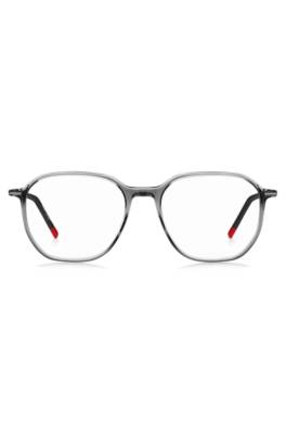 Hugo Transparent-acetate Optical Frames With Branded Temples In Metallic