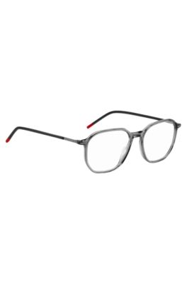 Transparent-acetate optical frames with branded temples, Grey