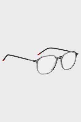 Transparent-acetate optical frames with branded temples, Grey