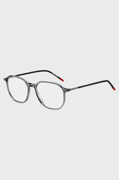 Transparent-acetate optical frames with branded temples, Grey