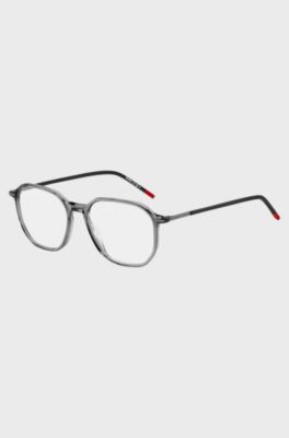 Transparent-acetate optical frames with branded temples, Grey