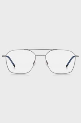 Double-bridge optical frames with blue end-tips, Silver