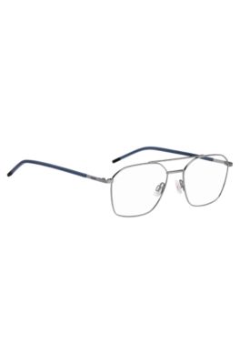 Double-bridge optical frames with blue end-tips, Silver