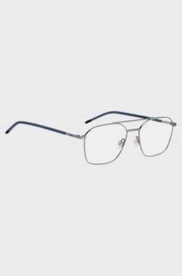 Double-bridge optical frames with blue end-tips, Silver