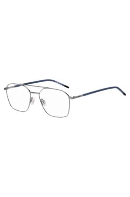 Double-bridge optical frames with blue end-tips, Silver
