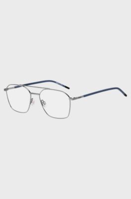 Double-bridge optical frames with blue end-tips, Silver