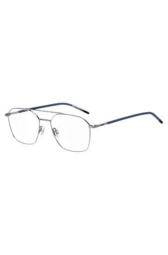 Double-bridge optical frames with blue end-tips, Silver