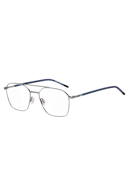 Double-bridge optical frames with blue end-tips, Silver