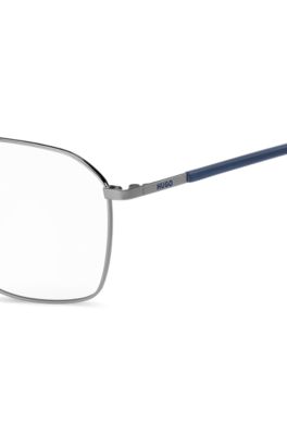 Double-bridge optical frames with blue end-tips, Silver