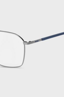Double-bridge optical frames with blue end-tips, Silver