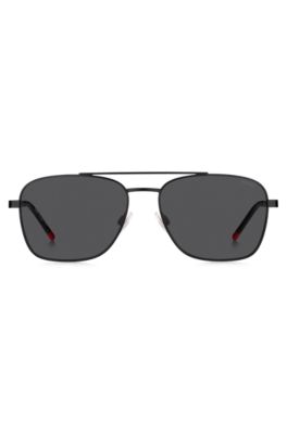 Double-bridge sunglasses with branded temples, Black