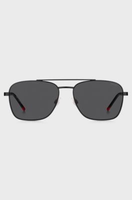 Double-bridge sunglasses with branded temples, Black