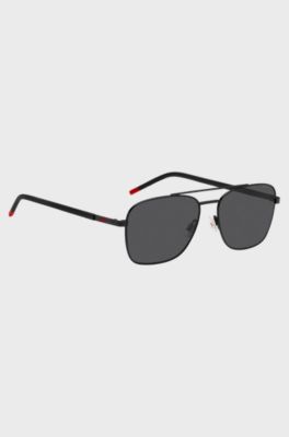 Double-bridge sunglasses with branded temples, Black