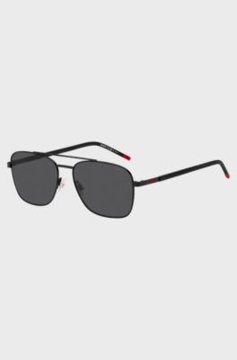 Double-bridge sunglasses with branded temples, Black