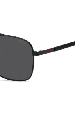 Double-bridge sunglasses with branded temples, Black