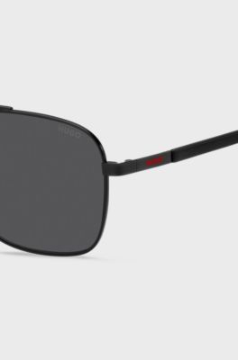 Double-bridge sunglasses with branded temples, Black
