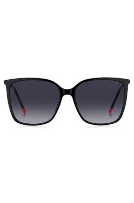 Black sunglasses with logo details and red end-tips, Black