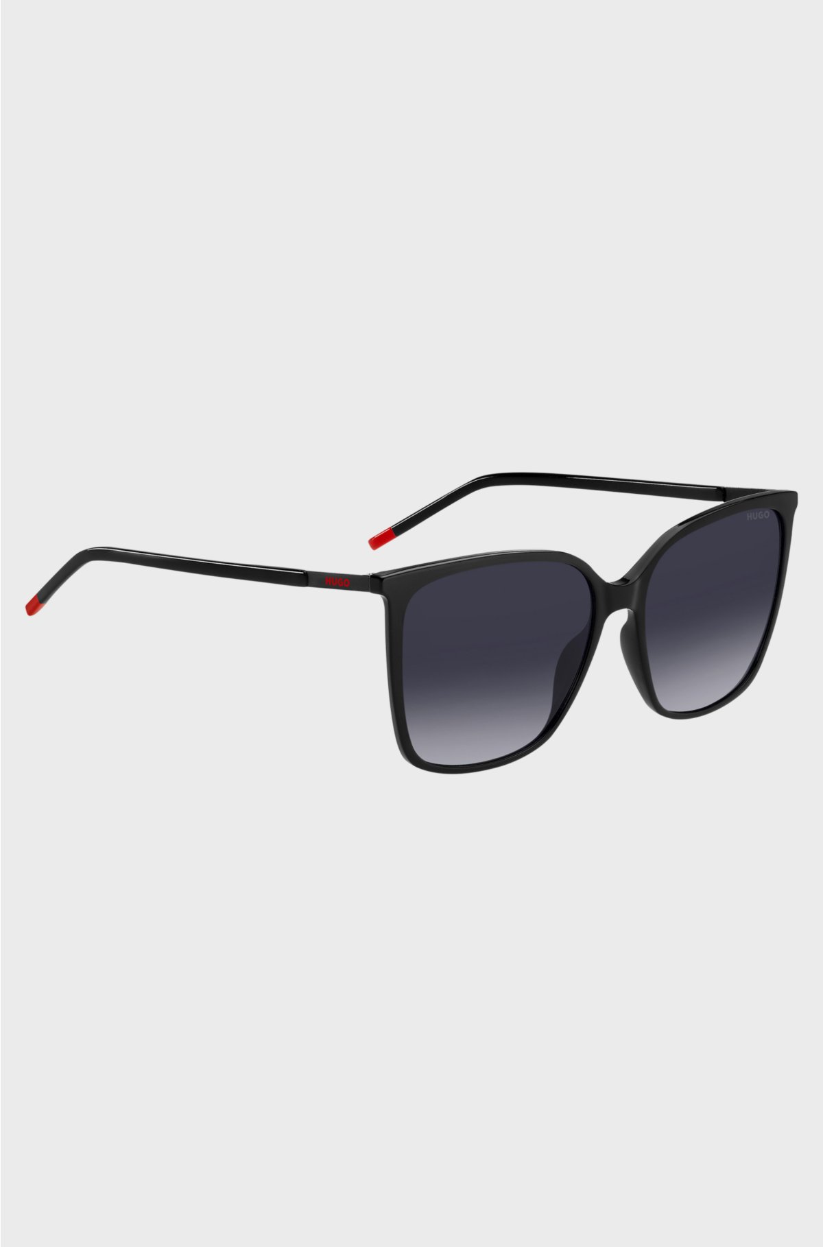 Black sunglasses with logo details and red end-tips, Black