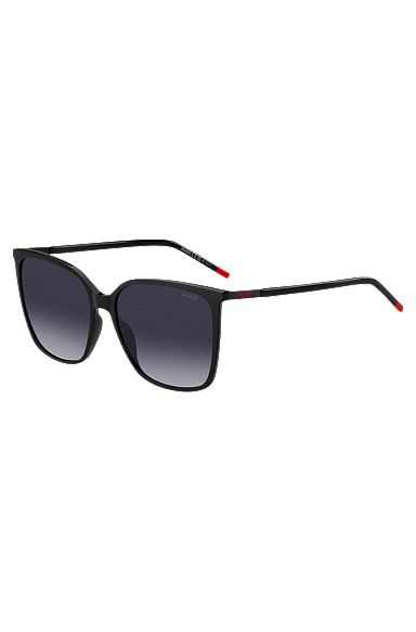 Black sunglasses with logo details and red end-tips, Black
