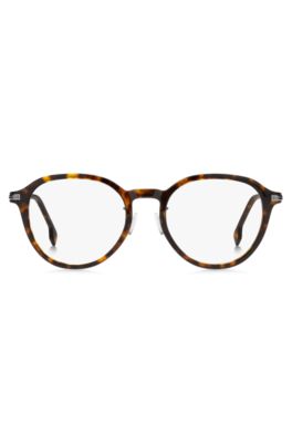 ハバナアセテート メガネフレーム シグネチャーメタルパーツ, ブラウン