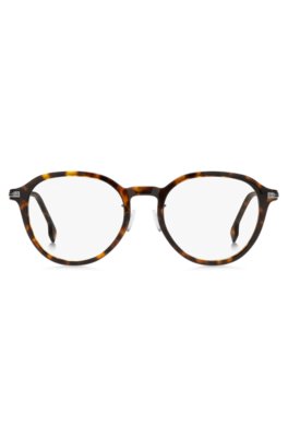 Monture optique en acétate Havana avec garnitures en métal emblématiques