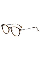 Brillenfassung aus Acetat mit Havanna-Muster und charakteristischen Metalldetails, Braun