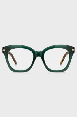 Green-acetate optical frames with Havana temples, Patterned