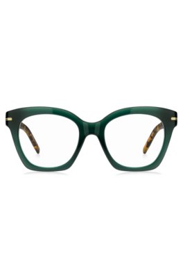 Monture optique en acétate vert avec branches Havana