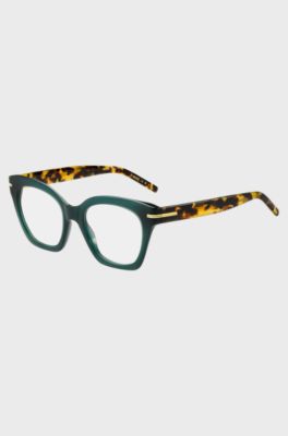 Green-acetate optical frames with Havana temples, Patterned