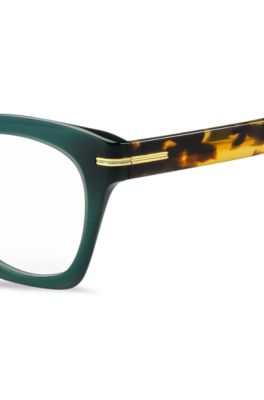 Monture optique en ac&eacute;tate vert avec branches Havana, Fantaisie