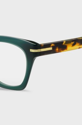 Green-acetate optical frames with Havana temples, Patterned