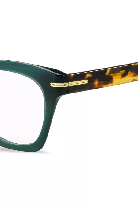 Monture optique en acétate vert avec branches Havana