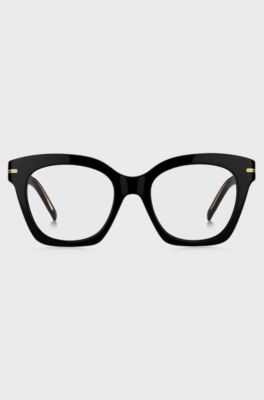 Monture optique en ac&eacute;tate noir avec garnitures en m&eacute;tal dor&eacute;, Noir