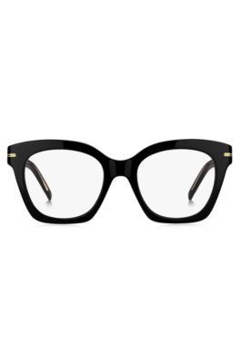 Monture optique en acétate noir avec garnitures en métal doré