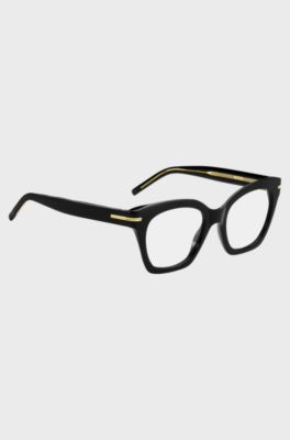 Monture optique en ac&eacute;tate noir avec garnitures en m&eacute;tal dor&eacute;, Noir
