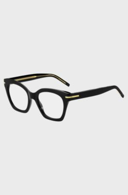 Monture optique en ac&eacute;tate noir avec garnitures en m&eacute;tal dor&eacute;, Noir