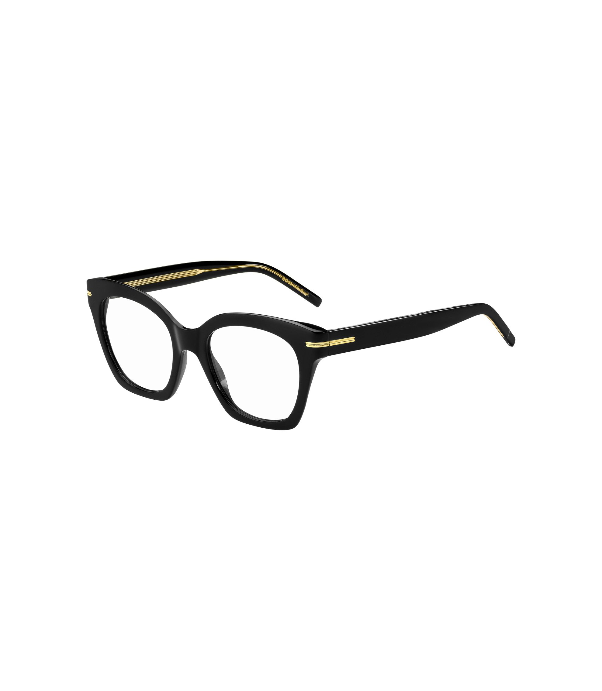Brillenfassung aus schwarzem Acetat mit goldfarbenen Metalldetails