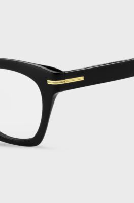 Monture optique en ac&eacute;tate noir avec garnitures en m&eacute;tal dor&eacute;, Noir