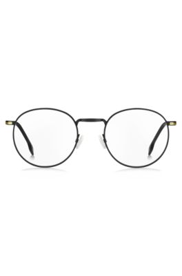 Black-steel optical frames with signature hardware, Black