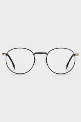 Black-steel optical frames with signature hardware, Black
