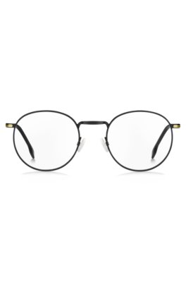 Monture optique en acier noir avec garnitures en métal emblématiques