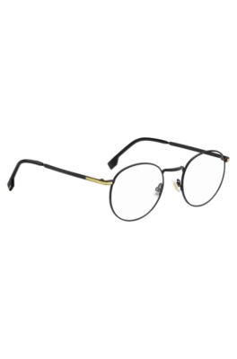 Black-steel optical frames with signature hardware, Black
