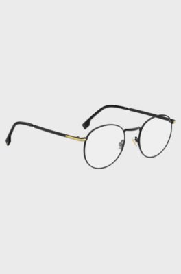 Black-steel optical frames with signature hardware, Black