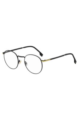 Black-steel optical frames with signature hardware, Black