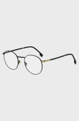 Black-steel optical frames with signature hardware, Black