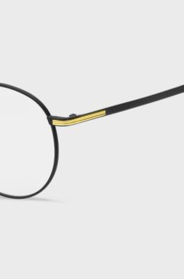 Black-steel optical frames with signature hardware, Black