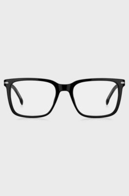 Black-acetate optical frames with silver-tone signature hardware, Black