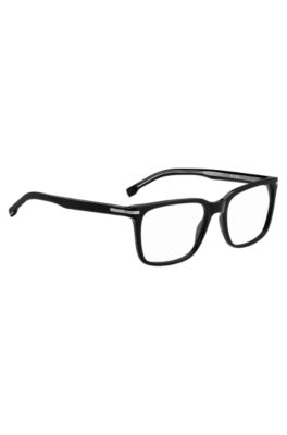 Black-acetate optical frames with silver-tone signature hardware, Black