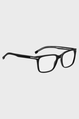 Black-acetate optical frames with silver-tone signature hardware, Black